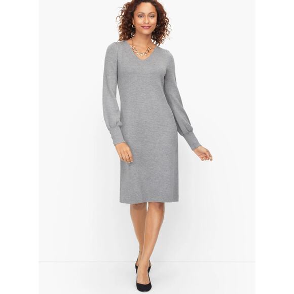NEW Talbots Soft Merino V-Neck Sweater Dress Long Sleeve Gray Size 1X Classic - Picture 1 of 13